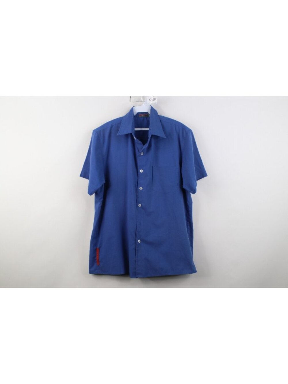 Vintage 90s Prada Mens Large Faded Short Sleeve Collared Button Shirt Blue Italy